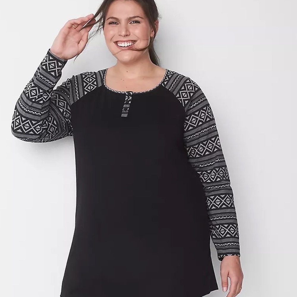 SLEEP BY CACIQUE Comfy Cotton Henley Tee Size